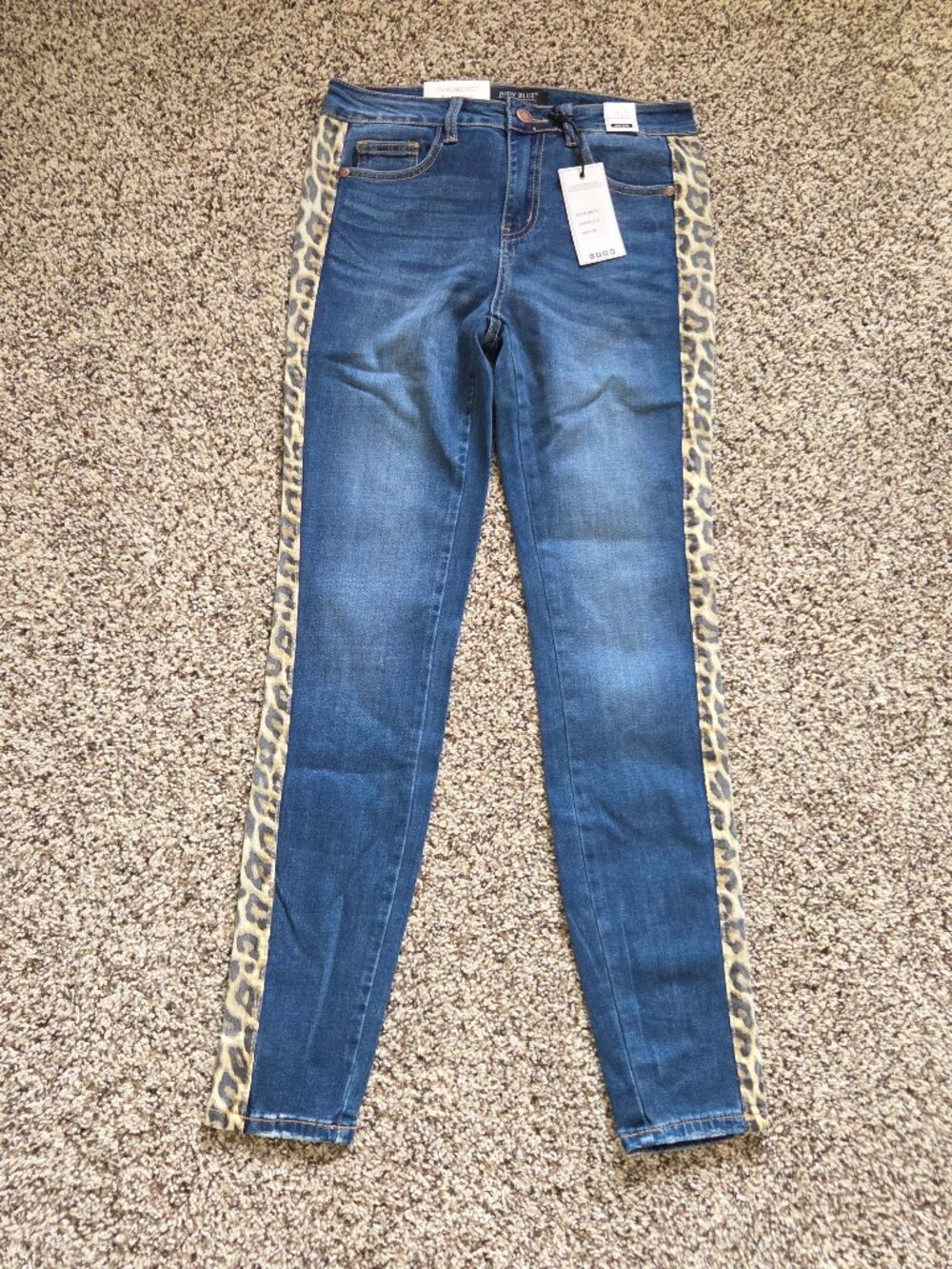 Judy Blue Skinny Fit Leopard Print Stripe Mid Rise Jeans Size 7/28